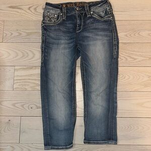 Rock Revival Yanka Easy Crop Jeans Size 26 Embellished Fleur De Lis